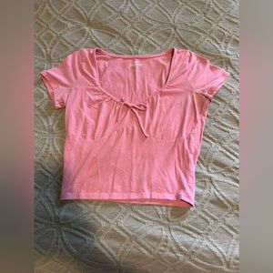 hollister scrunched pink top womens L